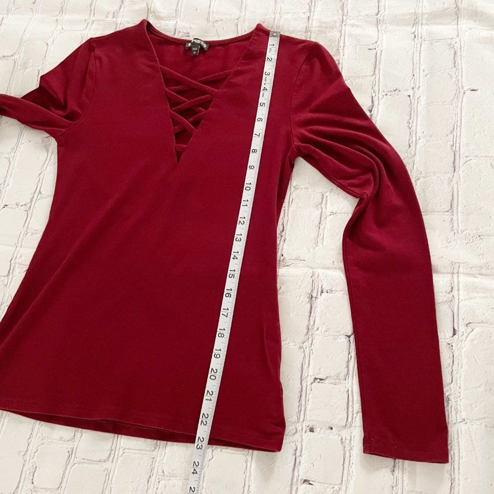 Express Burgundy Crossed Lace V Neck Long Sleeve Top S - Picture 8 of 9